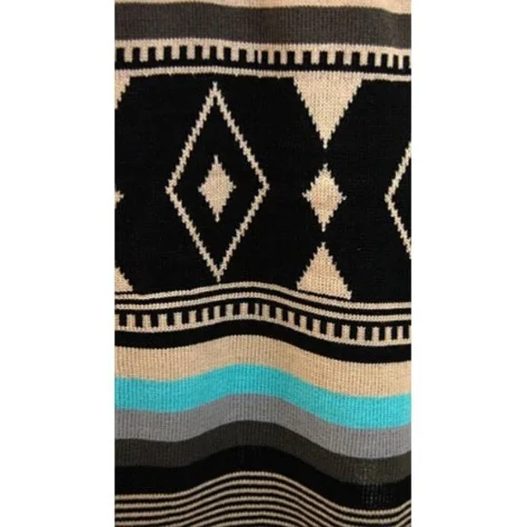 Love Stitch Long Geometric Striped Open Front Waterfall Cardigan Duster - Picture 4 of 16